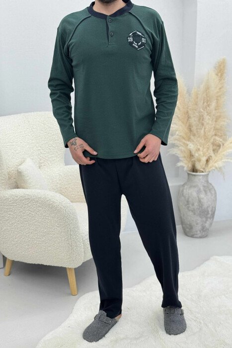 SMALL LOGO BUTTONS SWEATSHIRT+SWEATPANTS MEN PYJAMAS DARK GREEN/JEE - 1