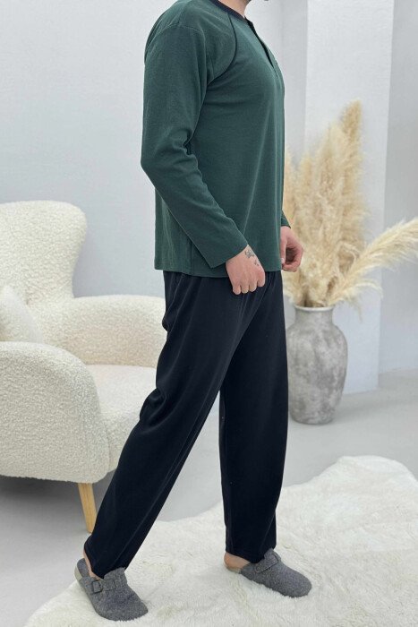 SMALL LOGO BUTTONS SWEATSHIRT+SWEATPANTS MEN PYJAMAS DARK GREEN/JEE - 3