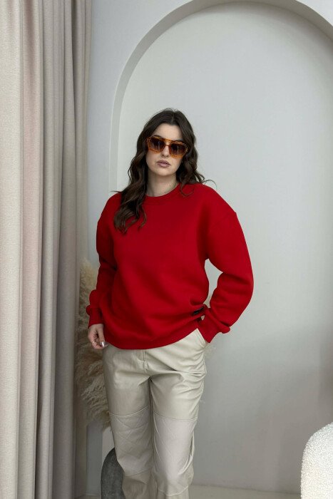SMALL LOGO ONE COLOR FLUFFY WOMEN SWEATSHIRT RED/E KUQE - 1