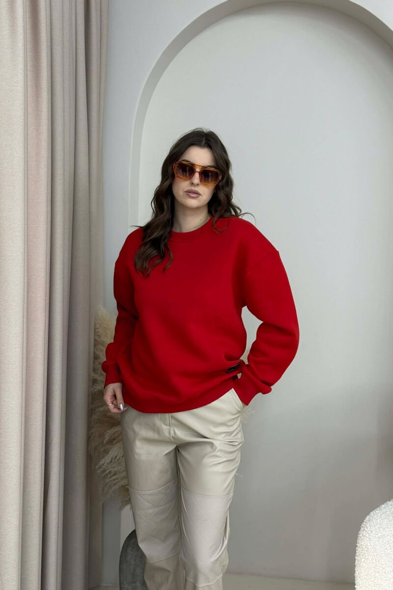SMALL LOGO ONE COLOR FLUFFY WOMEN SWEATSHIRT RED/E KUQE - 1