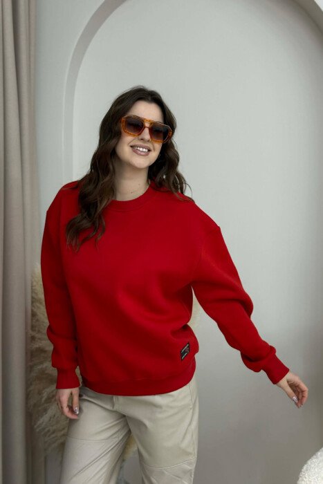 SMALL LOGO ONE COLOR FLUFFY WOMEN SWEATSHIRT RED/E KUQE - 2