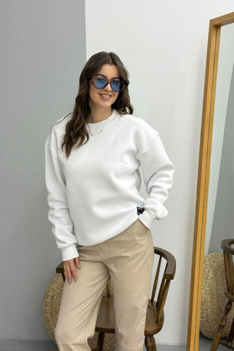 SMALL LOGO ONE COLOR FLUFFY WOMEN SWEATSHIRT WHITE-E BARDHE - 
