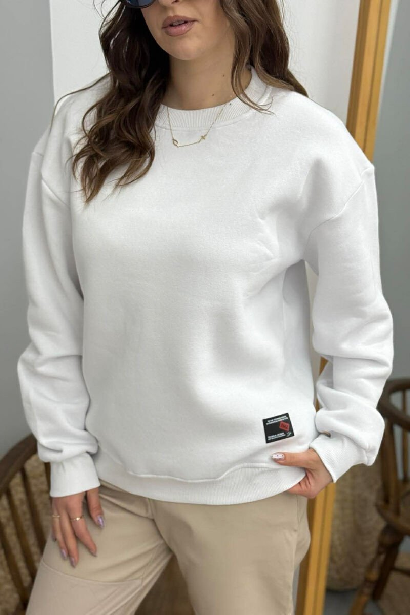 SMALL LOGO ONE COLOR FLUFFY WOMEN SWEATSHIRT WHITE-E BARDHE - 4