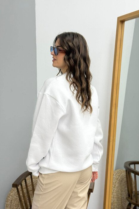SMALL LOGO ONE COLOR FLUFFY WOMEN SWEATSHIRT WHITE-E BARDHE - 3