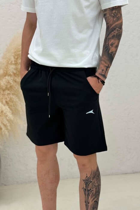 SMALL LOGO ONE COLOR MEN SHORT SWEATPANTS BLACK/ E ZEZE - 3