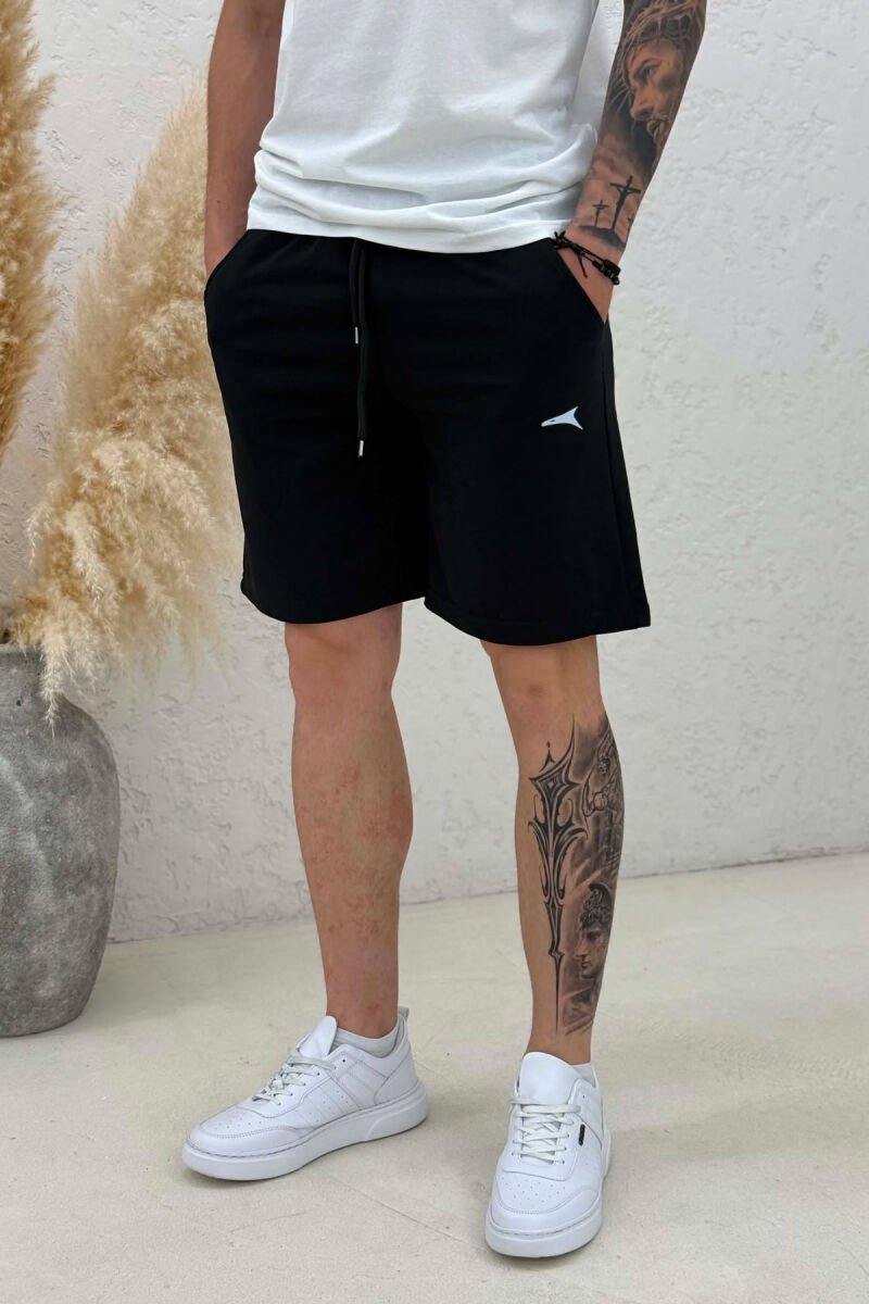 SMALL LOGO ONE COLOR MEN SHORT SWEATPANTS BLACK/ E ZEZE - 4