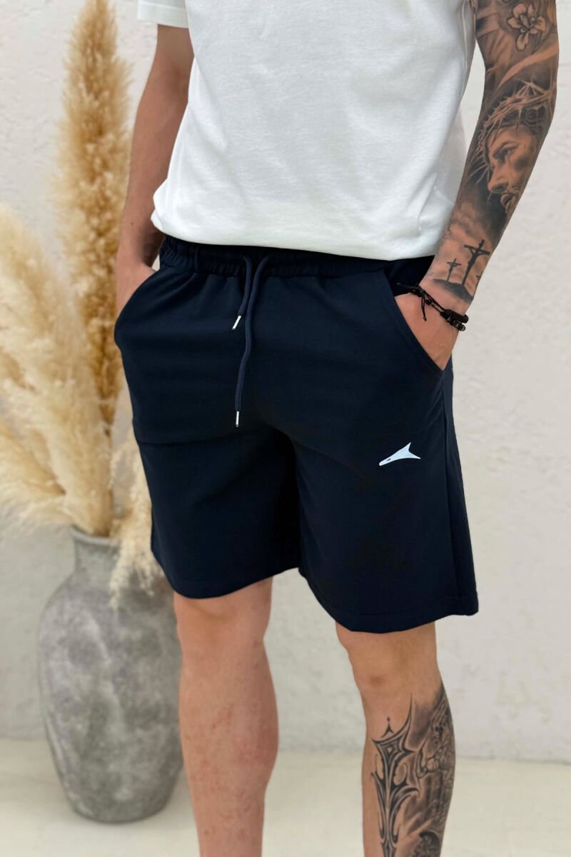 SMALL LOGO ONE COLOR MEN SHORT SWEATPANTS DARK BLUE/BEE - 2