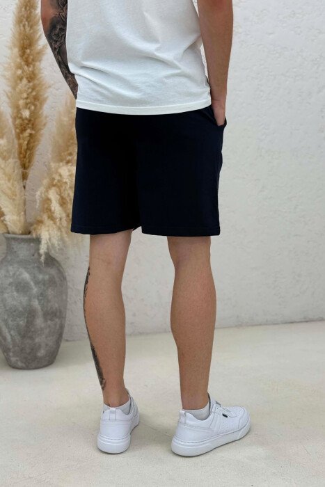 SMALL LOGO ONE COLOR MEN SHORT SWEATPANTS DARK BLUE/BEE - 3