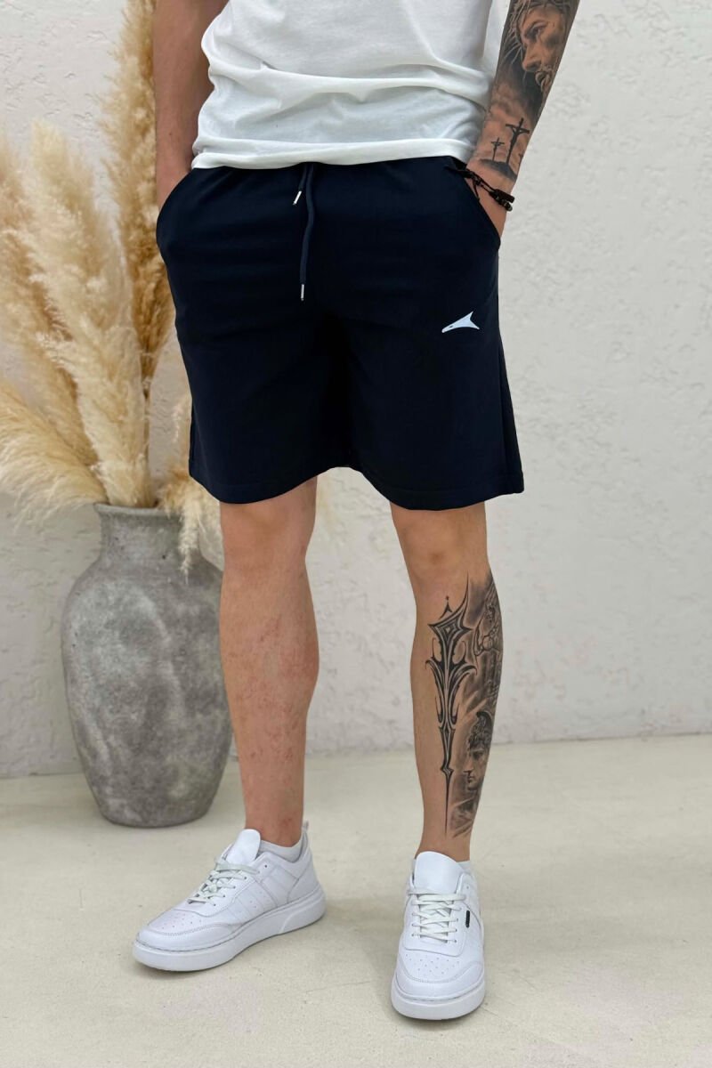 SMALL LOGO ONE COLOR MEN SHORT SWEATPANTS DARK BLUE/BEE - 4