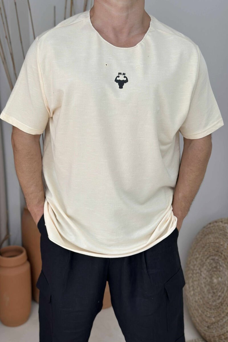 SMALL LOGO ONE COLOR MEN T-SHIRT BEIGE/BEZHE - 2