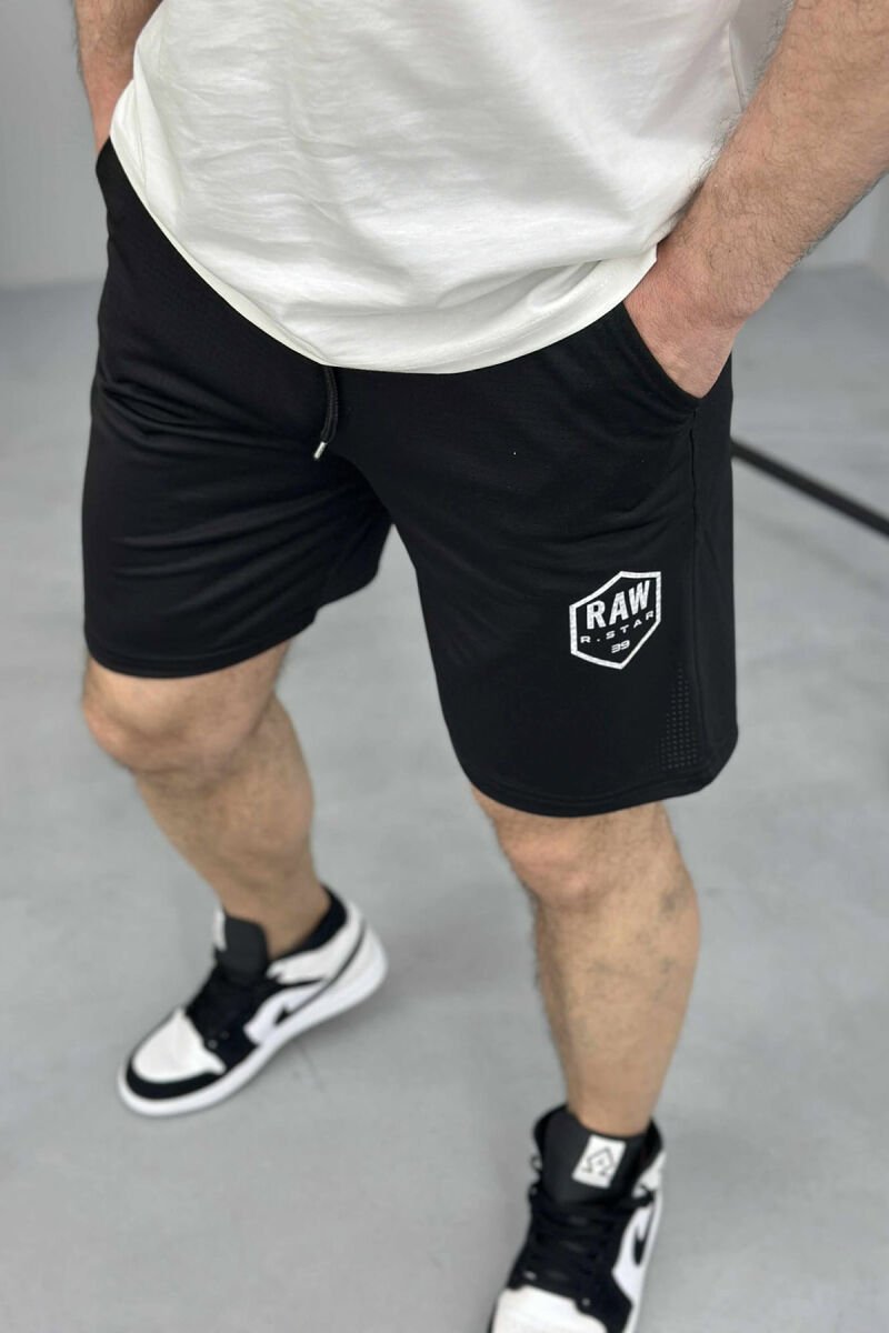 SMALL LOGO ONE COLOR SHORT MEN SWEATPANTS BLACK/ E ZEZE - 1