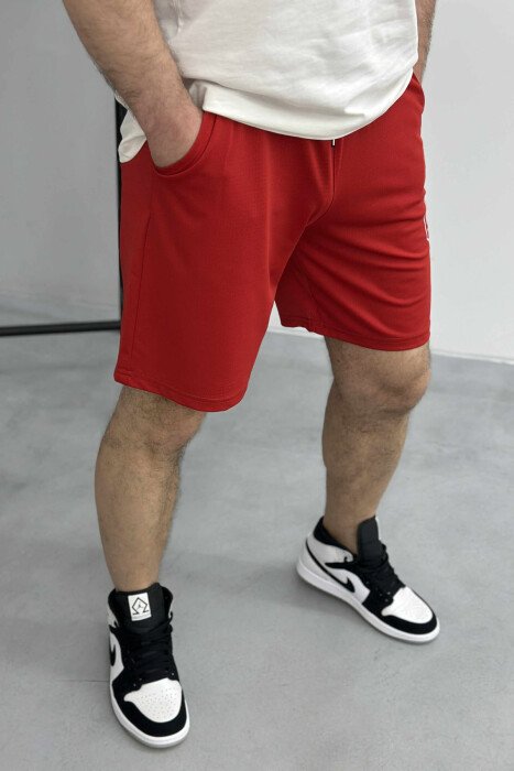 SMALL LOGO ONE COLOR SHORT MEN SWEATPANTS RED/E KUQE - 3