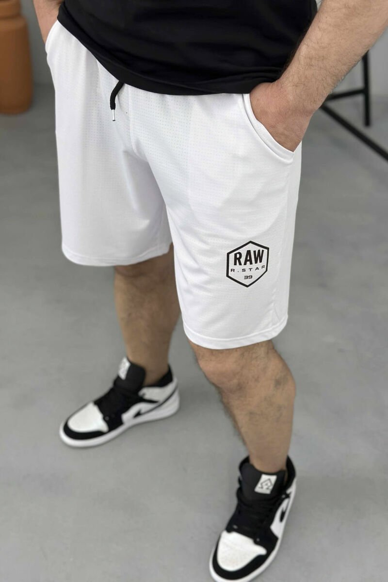 SMALL LOGO ONE COLOR SHORT MEN SWEATPANTS WHITE-E BARDHE - 1
