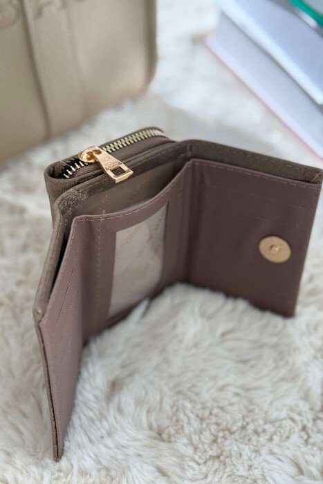 SMALL LOGO ONE COLOR SIMPLE WOMEN WALLET DARK BEIGE/BEZHE ERRET - 3
