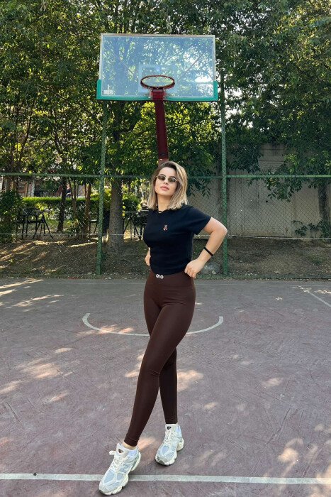 SMALL LOGO ONE COLOR WOMEN LEGGINGS BROWN/KAFE - 2