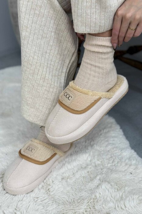 SMALL LOGO ONE COLOR WOMEN SLIPPERS BEIGE/BEZHE - 1