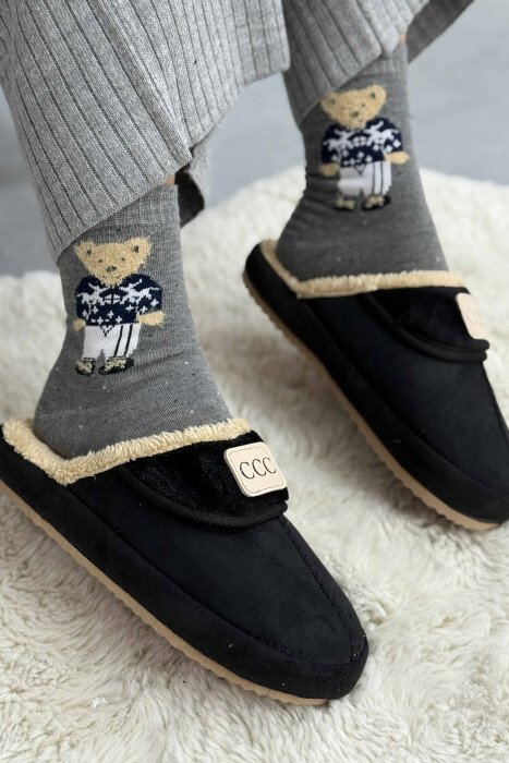SMALL LOGO ONE COLOR WOMEN SLIPPERS BLACK/ E ZEZE - KLAUDIO FASHION