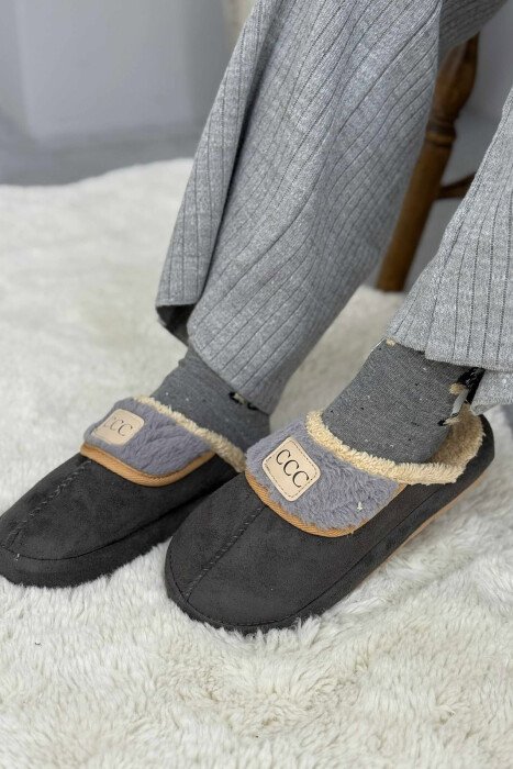 SMALL LOGO ONE COLOR WOMEN SLIPPERS GREY/GRI - KLAUDIO FASHION