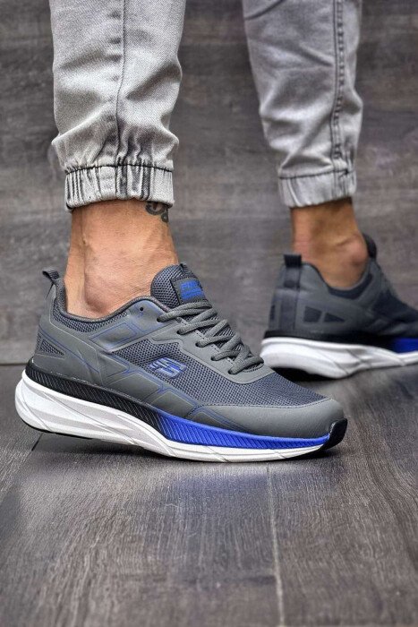 SMALL LOGO PLATFORM MEN SNEAKERS GREY-BLUE/ GRBL - KLAUDIO FASHION