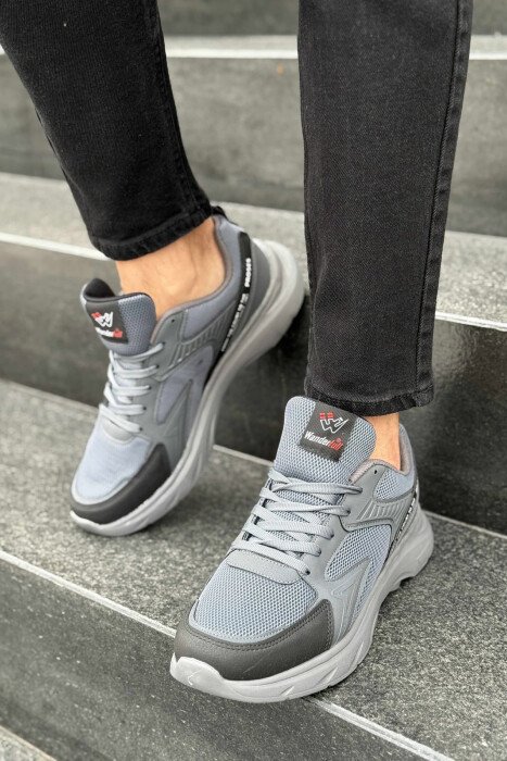 SMALL LOGO SIMPLE MEN SNEAKERS BLACK+DARK GREY/ZEZE+GRI ERRET - KLAUDIO FASHION