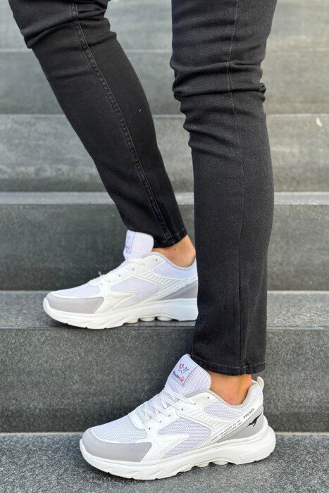 SMALL LOGO SIMPLE MEN SNEAKERS WHITE/GREY-BAGR - KLAUDIO FASHION