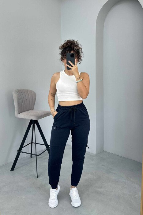 SMALL LOGO SIMPLE WOMEN SWEATPANTS DARK BLUE/BEE - 1