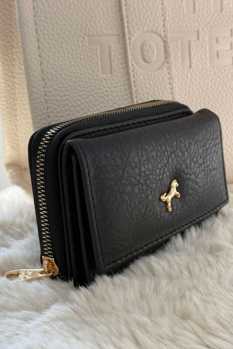 SMALL LOGO SIMPLE WOMEN WALLET BLACK/ E ZEZE - 1