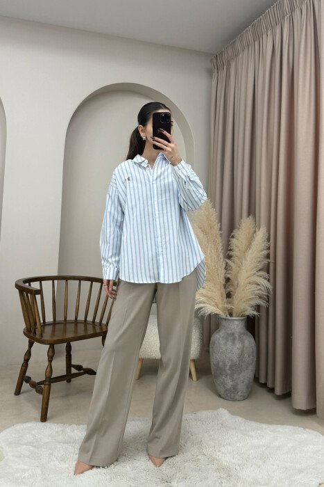 SMALL LOGO STRIPED WOMEN SHIRT WHITE-LIGHT BLUE/BABZ - 1