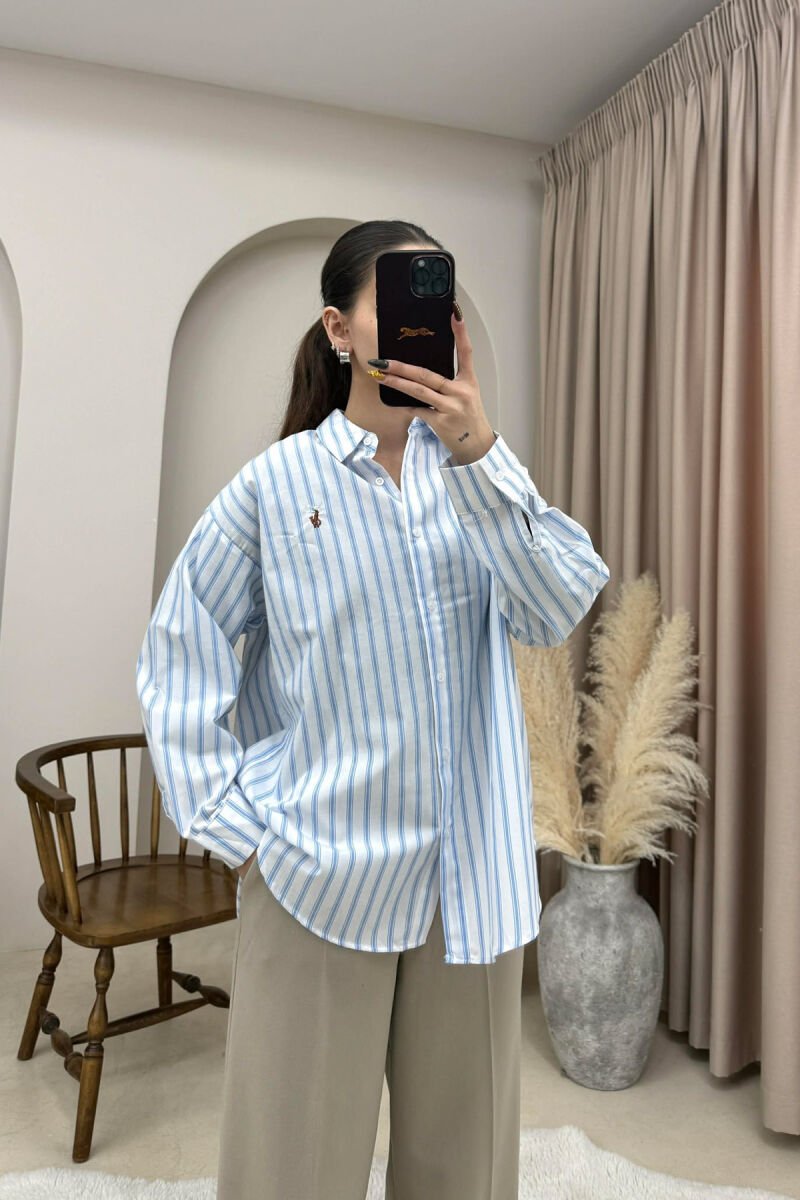 SMALL LOGO STRIPED WOMEN SHIRT WHITE-LIGHT BLUE/BABZ - 2