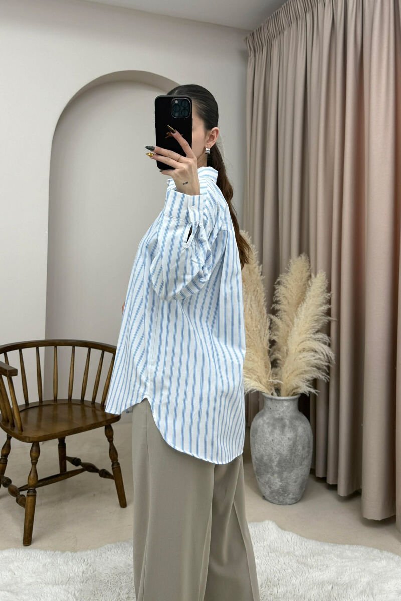 SMALL LOGO STRIPED WOMEN SHIRT WHITE-LIGHT BLUE/BABZ - 3