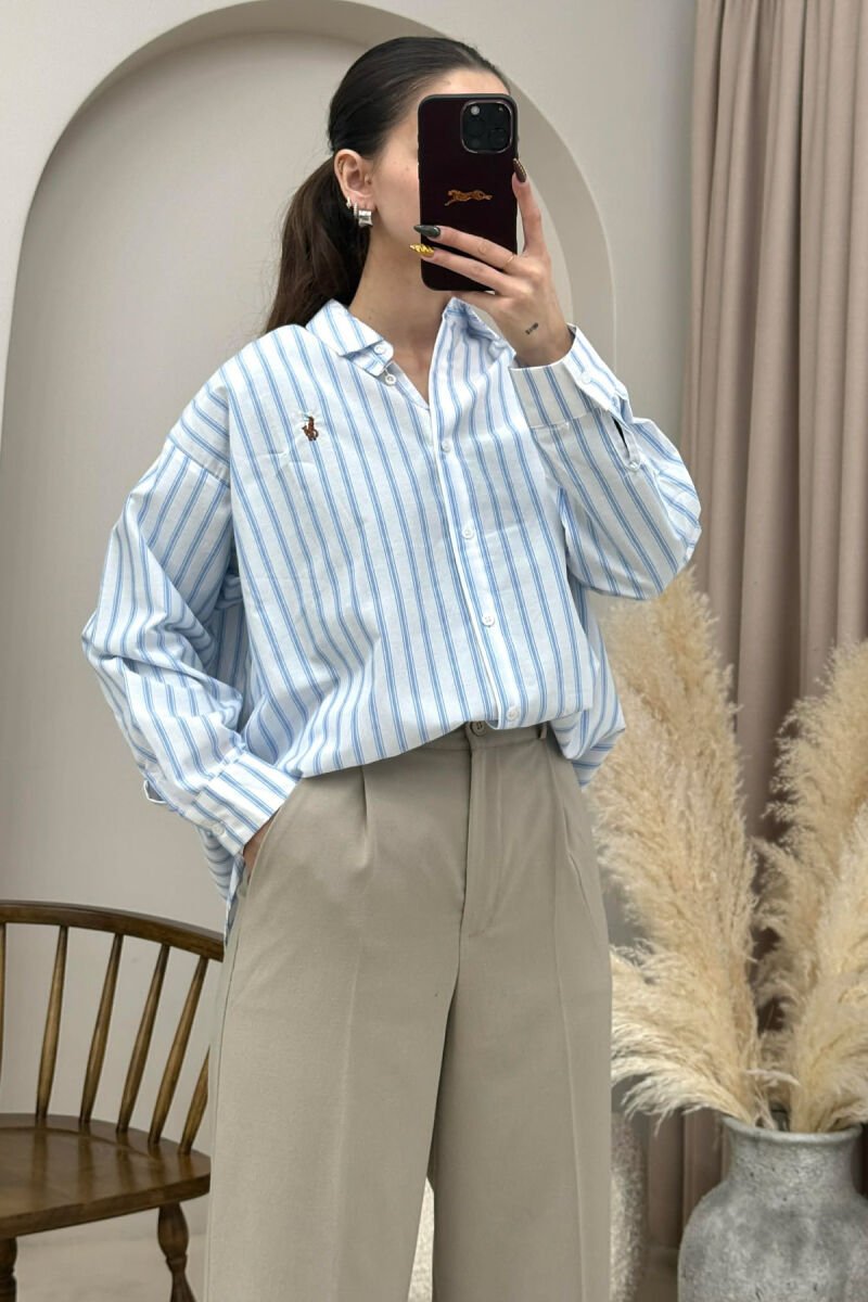 SMALL LOGO STRIPED WOMEN SHIRT WHITE-LIGHT BLUE/BABZ - 5
