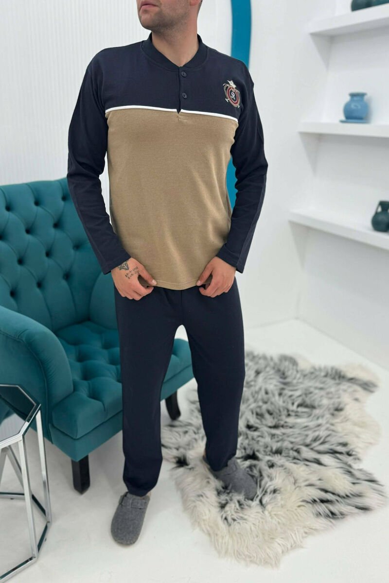 SMALL LOGO SWEATSHIRT+TROUSERS MEN PYJAMAS BLUE-BEIGE/BLBZH - 1