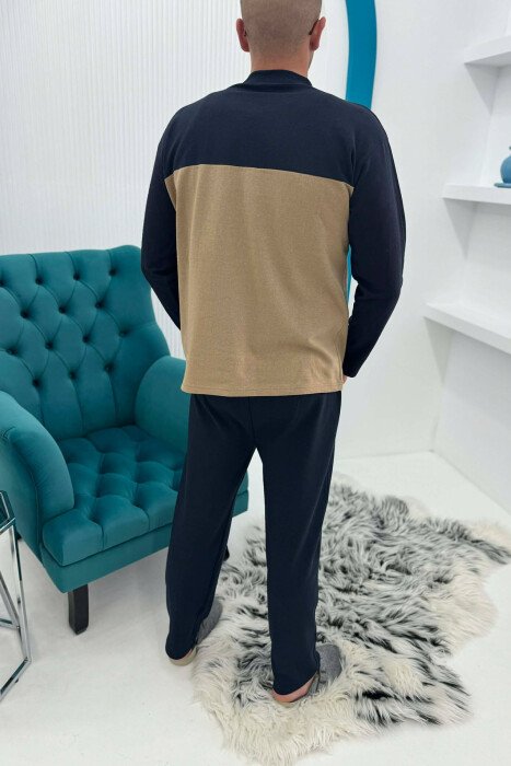 SMALL LOGO SWEATSHIRT+TROUSERS MEN PYJAMAS BLUE-BEIGE/BLBZH - 4