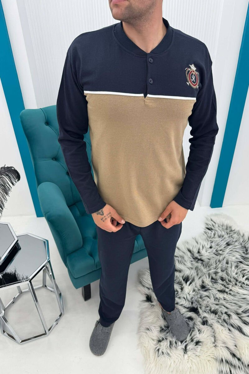 SMALL LOGO SWEATSHIRT+TROUSERS MEN PYJAMAS BLUE-BEIGE/BLBZH - 2