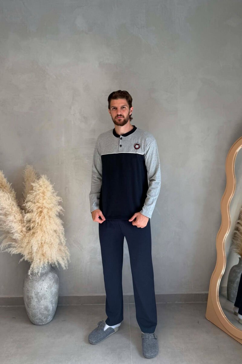 SMALL LOGO SWEATSHIRT+TROUSERS MEN PYJAMAS DARK BLUE/BEE - 1