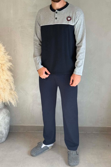 SMALL LOGO SWEATSHIRT+TROUSERS MEN PYJAMAS DARK BLUE/BEE - 2