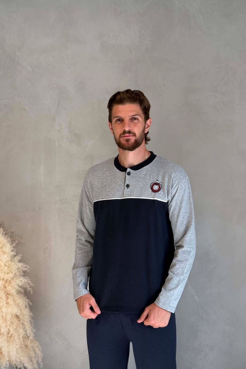 SMALL LOGO SWEATSHIRT+TROUSERS MEN PYJAMAS DARK BLUE/BEE - 3