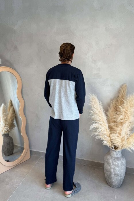 SMALL LOGO SWEATSHIRT+TROUSERS MEN PYJAMAS GREY-BLUE/ GRBL - 2