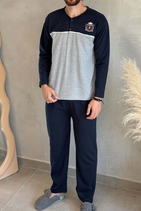 SMALL LOGO SWEATSHIRT+TROUSERS MEN PYJAMAS GREY-BLUE/ GRBL - 3