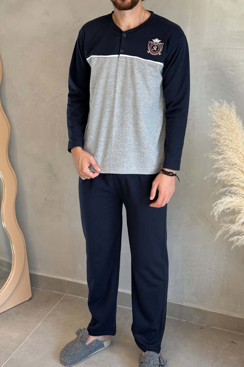 SMALL LOGO SWEATSHIRT+TROUSERS MEN PYJAMAS GREY-BLUE/ GRBL - 3