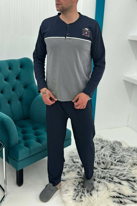 SMALL LOGO SWEATSHIRT+TROUSERS MEN PYJAMAS GREY-BLUE/ GRBL 