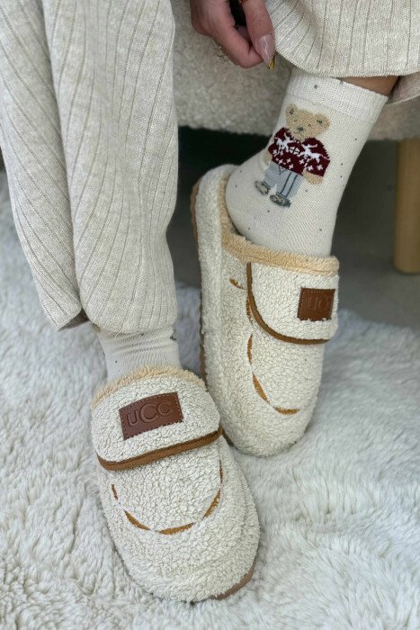SMALL LOGO TEDDY WOMEN SLIPPERS CREAM/KREM - 4