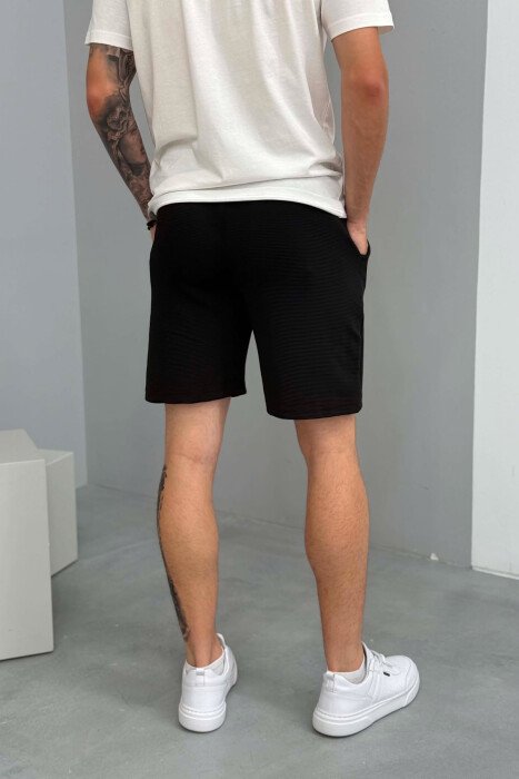 SMALL LOGO TEXTURED MEN SHORT SWEATPANTS BLACK/ E ZEZE - 3