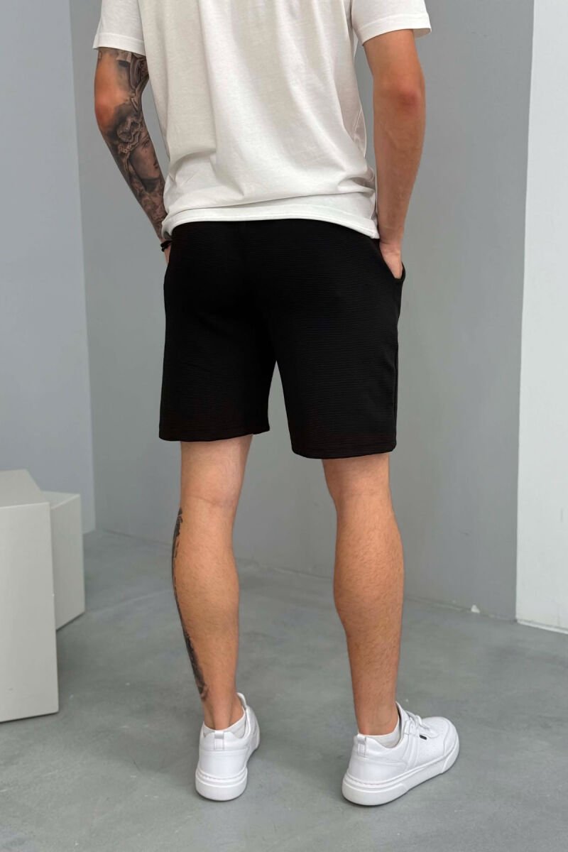 SMALL LOGO TEXTURED MEN SHORT SWEATPANTS BLACK/ E ZEZE - 3