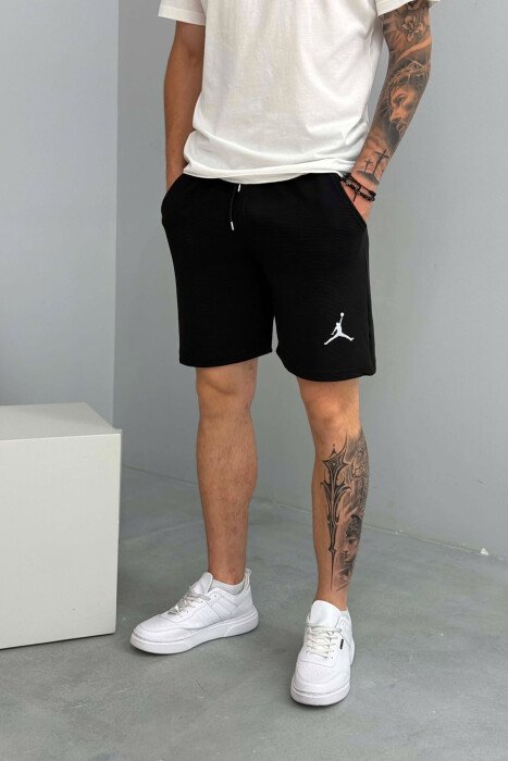SMALL LOGO TEXTURED MEN SHORT SWEATPANTS BLACK/ E ZEZE - 4