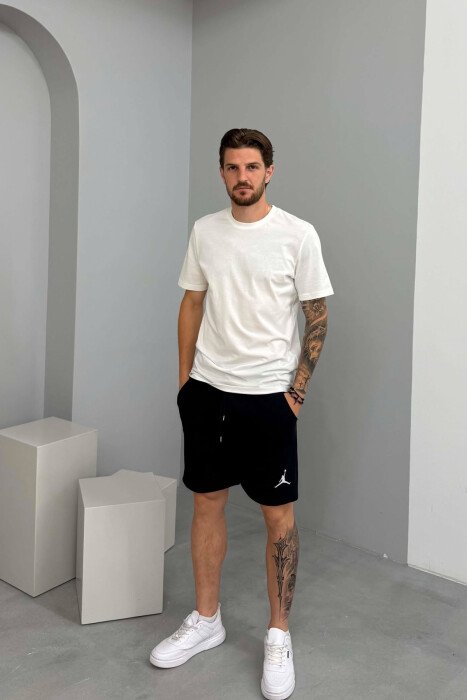 SMALL LOGO TEXTURED MEN SHORT SWEATPANTS DARK BLUE/BEE - 1
