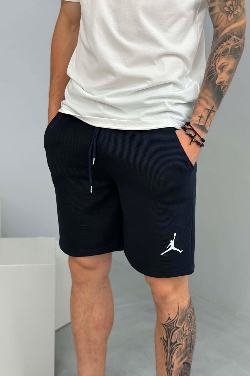 SMALL LOGO TEXTURED MEN SHORT SWEATPANTS DARK BLUE/BEE - 2