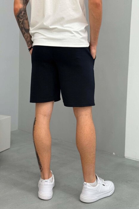 SMALL LOGO TEXTURED MEN SHORT SWEATPANTS DARK BLUE/BEE - 3