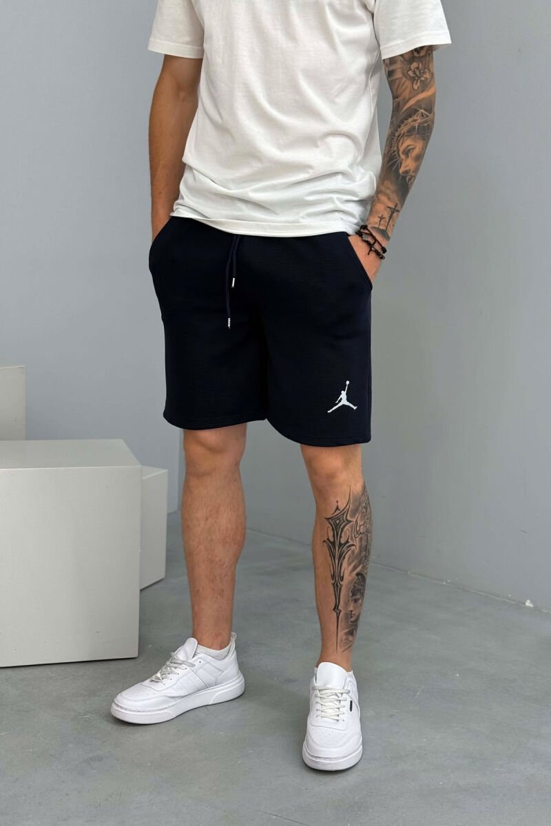 SMALL LOGO TEXTURED MEN SHORT SWEATPANTS DARK BLUE/BEE - 4