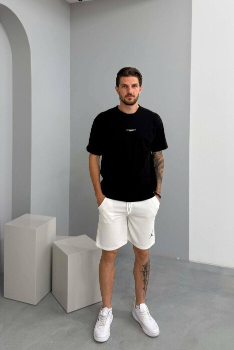 SMALL LOGO TEXTURED MEN SHORT SWEATPANTS WHITE-E BARDHE 